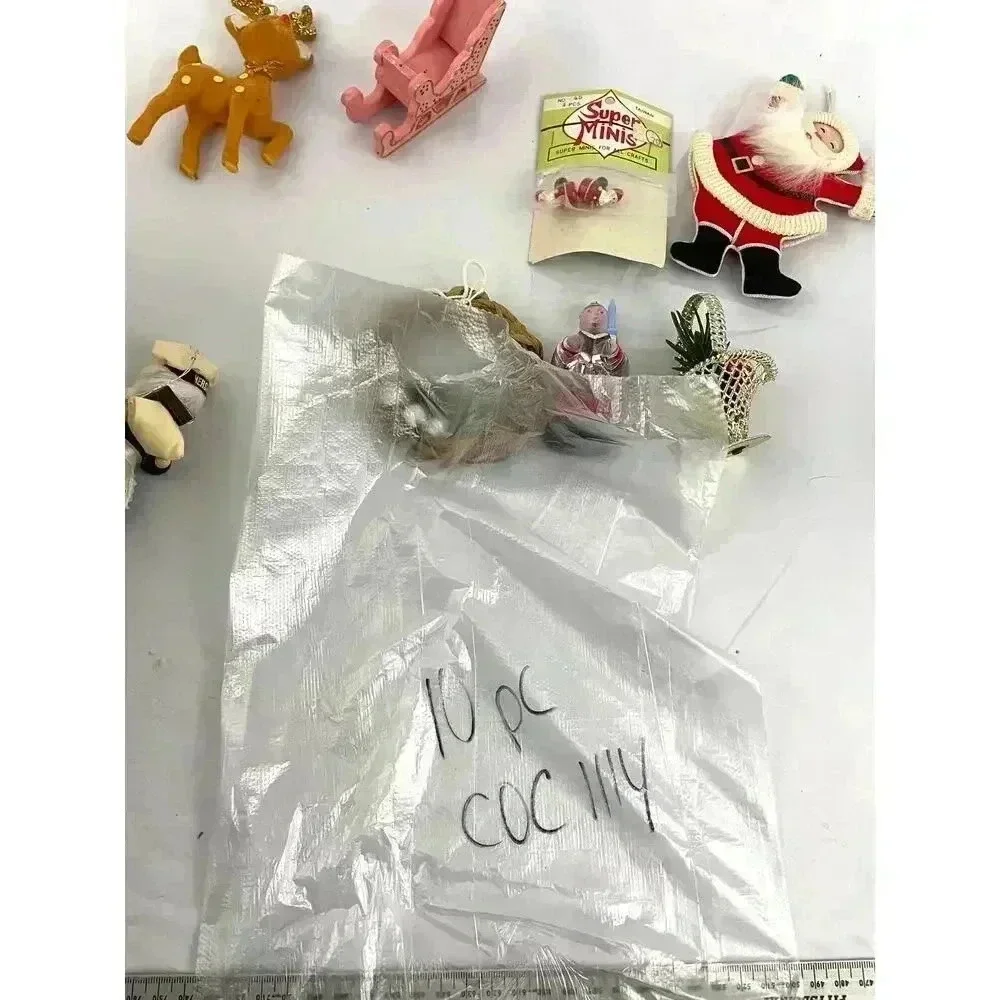 10x VTG Holiday Ornaments Christmas Santa Sleigh Wooden‎ Figures Collectibles
